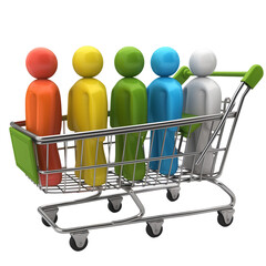 Canvas Print - 3D icon - people holding Shopping Cart icon, on isolated transparent background