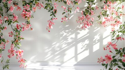 Canvas Print - Pink Flowers Hanging Over White Wall