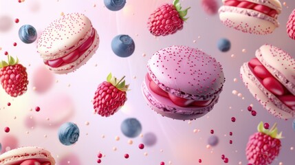 Sticker - Floating Macarons with Raspberries and Blueberries