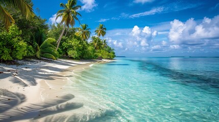 Wall Mural - Tropical Beach Paradise with Lush Greenery and Crystal Clear Waters