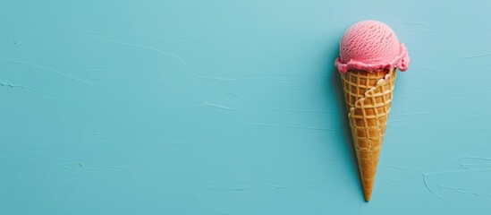 Canvas Print - Pink Ice Cream Cone on a Blue Background