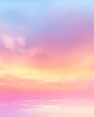 Wall Mural - a soft pastel sky with gentle pink, blue, and yellow gradients and fluffy clouds at sunset. the colo