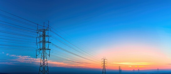 Poster - Silhouettes of Power Lines at Sunset