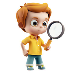 Canvas Print - 3D icon - boy holding Search Magnifying Glass icon-2, on isolated transparent background