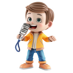 Poster - 3D icon - boy with Microphone icon-2, on isolated transparent background