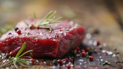 Canvas Print - Raw Steak with Rosemary and Spices