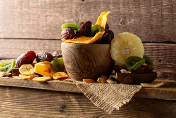 Wall Mural - Dried tropical fruits with various nuts and raisins.