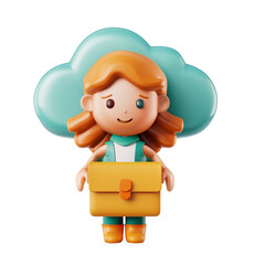 Canvas Print - 3D icon - girl with Cloud Storage icon, on isolated transparent background