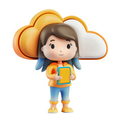 Wall Mural - 3D icon - girl with Cloud Storage icon, on isolated transparent background