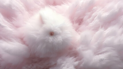 Poster - Fluffy White Bunny in Pink Clouds