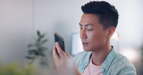 Poster - Phone call, speaker or Asian business man for communication, contact us and telemarketing. Planning, network or consulting on smartphone, mobile recording a message or talking on loud speaker at work