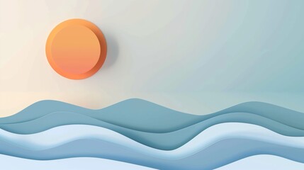Poster - Embrace summer with a minimalist design of an abstract sun and stylized waves for a serene vibe.