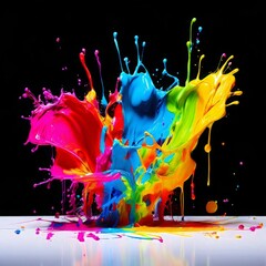 Poster - splotches of neon paint splattered across a blank canvas creatin