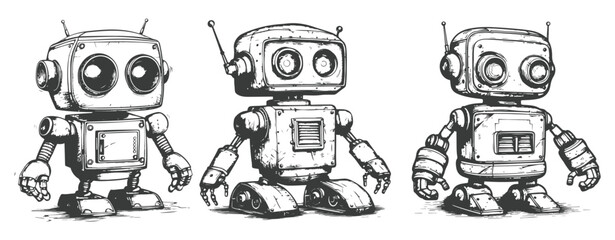 hand drawn robot cartoon sketch isolated on white ,generative ai