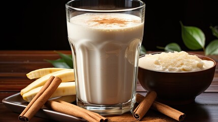 Poster - a close up of a glass of iced coffee with a chocolate dessert in it.