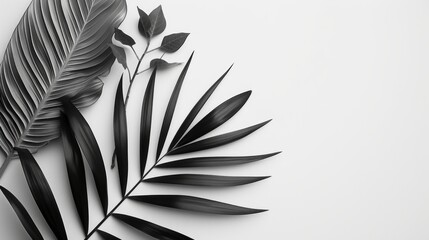 Poster - Render a modern, minimalist leaf frame with sleek lines and a monochromatic palette, positioned on a stark white background. 