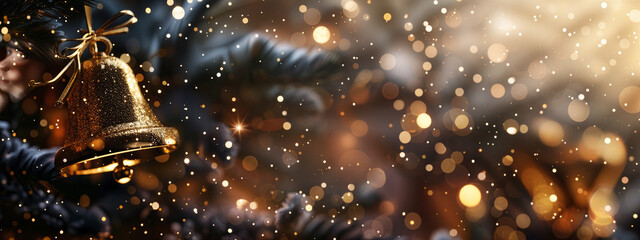 Wall Mural - christmas holiday decoration with vintage christmas bells on a winter background.