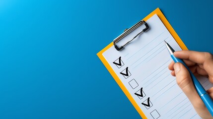 Checklist for qualifications and experience, requirement checkboxes highlighted, Digital illustration, Bright colors, Clean design