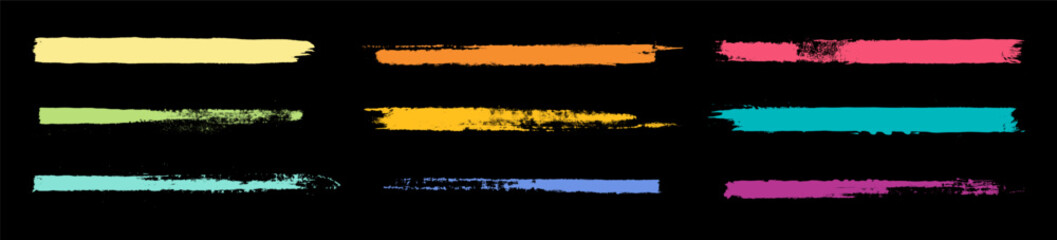 Poster - hand painted colorful brushstrokes on black. kids style straight smears in vector. textured lines. r
