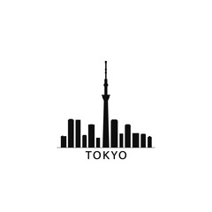 Wall Mural - Tokyo skyline city panorama vector flat modern logo, icon. Japan capital horizon emblem with landmarks and building silhouettes. Isolated graphic