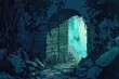 © ZALA - Mysterious overgrown ruins of an ancient temple with a glowing portal