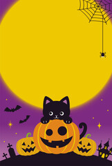 Wall Mural - halloween vector background with pumpkins and a black cat for banners, cards, flyers, social media wallpapers, etc.