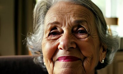 Wall Mural - Portrait of an elderly woman at home. Selective focus.