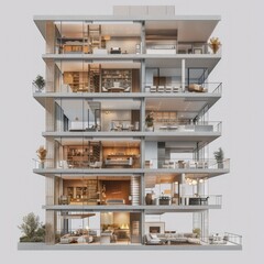 Wall Mural - A modern apartment building with an interior design cutaway view showing various rooms