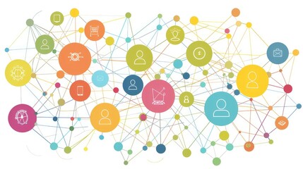 Colorful Network Diagram with Interconnected Icons