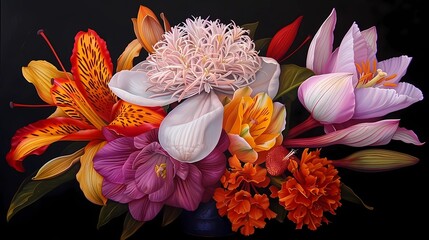 Wall Mural -  composition of flowers on black background 