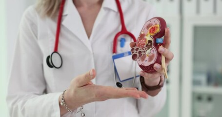 Wall Mural - Doctor demonstrates artificial kidney model in hospital