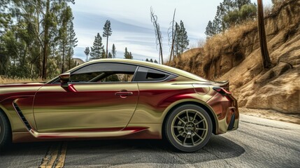 Wall Mural - A color car, motion, car photography, ultra realistic, blue sky