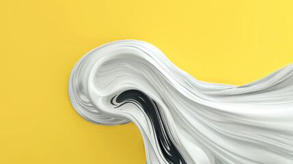 Wall Mural - A white and black swirl of paint on a yellow background