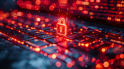 Poster - Cyber security concept. Laptop with padlock on screen