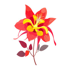 Wall Mural - Bright and vibrant red flower illustration with yellow accents isolated on transparency PNG background, perfect for botanical design projects, greeting cards, and home decor