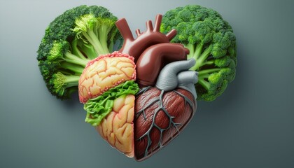 a junk food anatomical heart using burger ingredients, such as cheese and bacon veins, contr