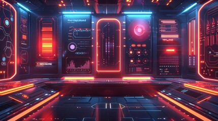 Poster - Futuristic digital environment featuring glowing panels, intricate designs, and high-tech elements perfect for sci-fi themes.