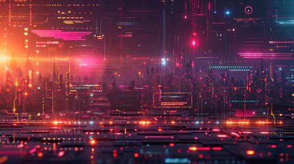 Poster - An abstract digital landscape filled with vibrant colors, lights, and futuristic patterns representing technology and innovation.