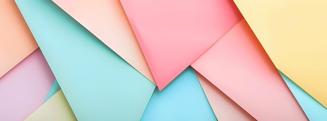 Poster - Pastel color background with light yellow, pink and blue paper sheets in an angle shape. Simple flat vector illustration