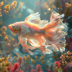 Wall Mural - Stunning Orange Betta Fish in Underwater Paradise