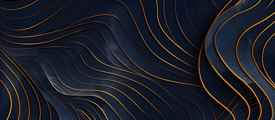 Poster - luxury dark blue and gold line art background with waves pattern, seamless wallpaper pattern texture vector illustration