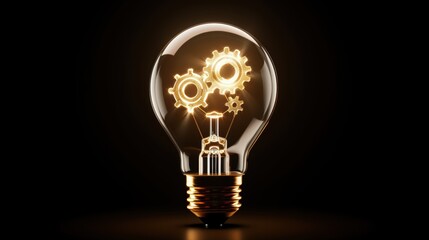 Light bulb emitting glow with cogwheel gears, ideal for intelligence and creativity concepts