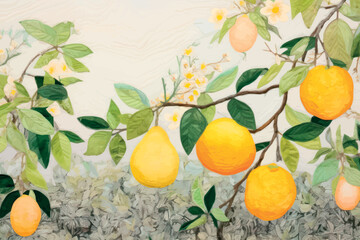 Canvas Print - Vibrant citrus fruits on branches