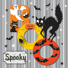 Canvas Print - Happy Halloween card design with black cat and boo text