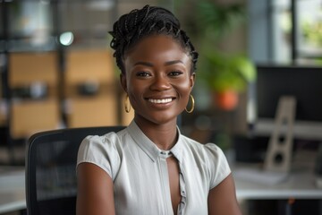 Poster - Confident black woman in modern office as entrepreneur and boss.