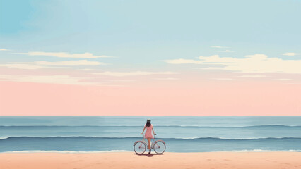 Poster - Serene beach cycling scene