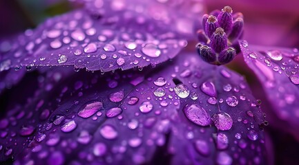 Wall Mural - water drops on purple flower