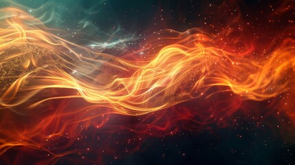 Poster - dynamic energy flow visualization with abstract light trails and vibrant particle waves on dark back