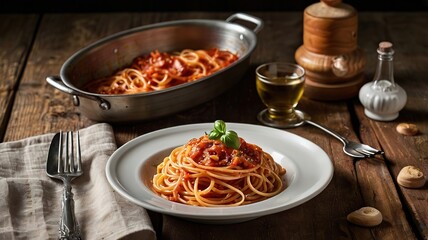 Wall Mural - Spaghetti with sauce in plate