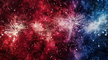 Poster - A night sky with vibrant red and blue colors and sparkling fireworks